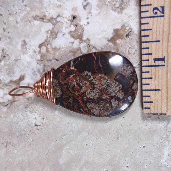 Copper Wire Wrapped Stone Pendant - Picture 3 of 4